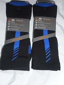 2 Pair Champion Correct Fit  Basketball Crew Socks Arch Support Black Blue 6-12