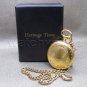 HERITAGE TIME Gold Mechanical Pocket Watch Skeleton Large 50 MM + Fob Chain C25