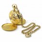 HERITAGE TIME Gold Mechanical Pocket Watch Skeleton Large 50 MM + Fob Chain C25