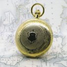 GOLD Mechanical Pocket Watch Large Size 50mm Brass Case Skeleton + Fob Chain 35 GOLD Mechanical Pocket Watch Large Size 50mm Brass Case Skeleton + Fob Chain 35