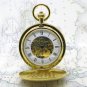 GOLD Mechanical Pocket Watch Large Size 50mm Brass Case Skeleton + Fob Chain 35