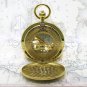 GOLD Mechanical Pocket Watch Large Size 50mm Brass Case Skeleton + Fob Chain 35
