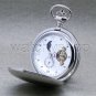 Tourbillon Mechanical Pocket Watch Silver Polish Sun Moon with Chain and Box 42B