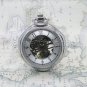 Mechanical Silver Pocket Watch Large 49 MM Men Winding Skeleton + Fob Chain P14