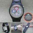 LINDA DANO Wrist Watch Japan SII Chronograph Stones Bezel Unisex Black Band LINDA DANO Wrist Watch Japan SII Chronograph Stones Bezel Unisex Black Band