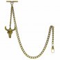 Albert Chain Pocket Watch Curb Link Chain Antique Brass Plating Fob T Bar AC02