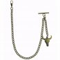 Albert Chain Pocket Watch Curb Link Chain Antique Brass Plating Fob T Bar AC02