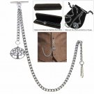Albert Chain Pocket Watch Curb Link Chain Antique Silver Plating Fob T Bar AC12