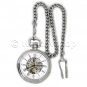 Mechanical Pocket Watch Silver Men Skeleton 49 mm with Chain and Gift Box P12