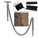 Gunmetal Albert Chain Pocket Watch Curb Link Chain T Bar Lobster + Swivel Clip