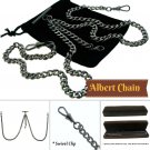 Gunmetal Double Albert Chain Pocket Watch Chain T Bar Lobster + Swivel Clips Gunmetal Double Albert Chain Pocket Watch Chain T Bar Lobster + Swivel Clips