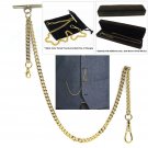 GOLD Albert Chain Pocket Watch Curb Link Chain T Bar Lobster + Swivel Clip AC33