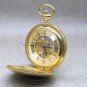 Flying Scotsman STEEL Mechanical Pocket Watch Gold Skeleton Large 50 MM NIB C01