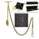 GOLD Albert Chain Pocket Watch Curb Link Chain T Bar + Swivel Clip Star Fob AC62