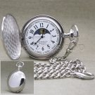 SILVER Pocket Watch Large 47 MM Polished Brass Case Sun & Moon + Fob Chain P50PA SILVER Pocket Watch Large 47 MM Polished Brass Case Sun & Moon + Fob Chain P50PA