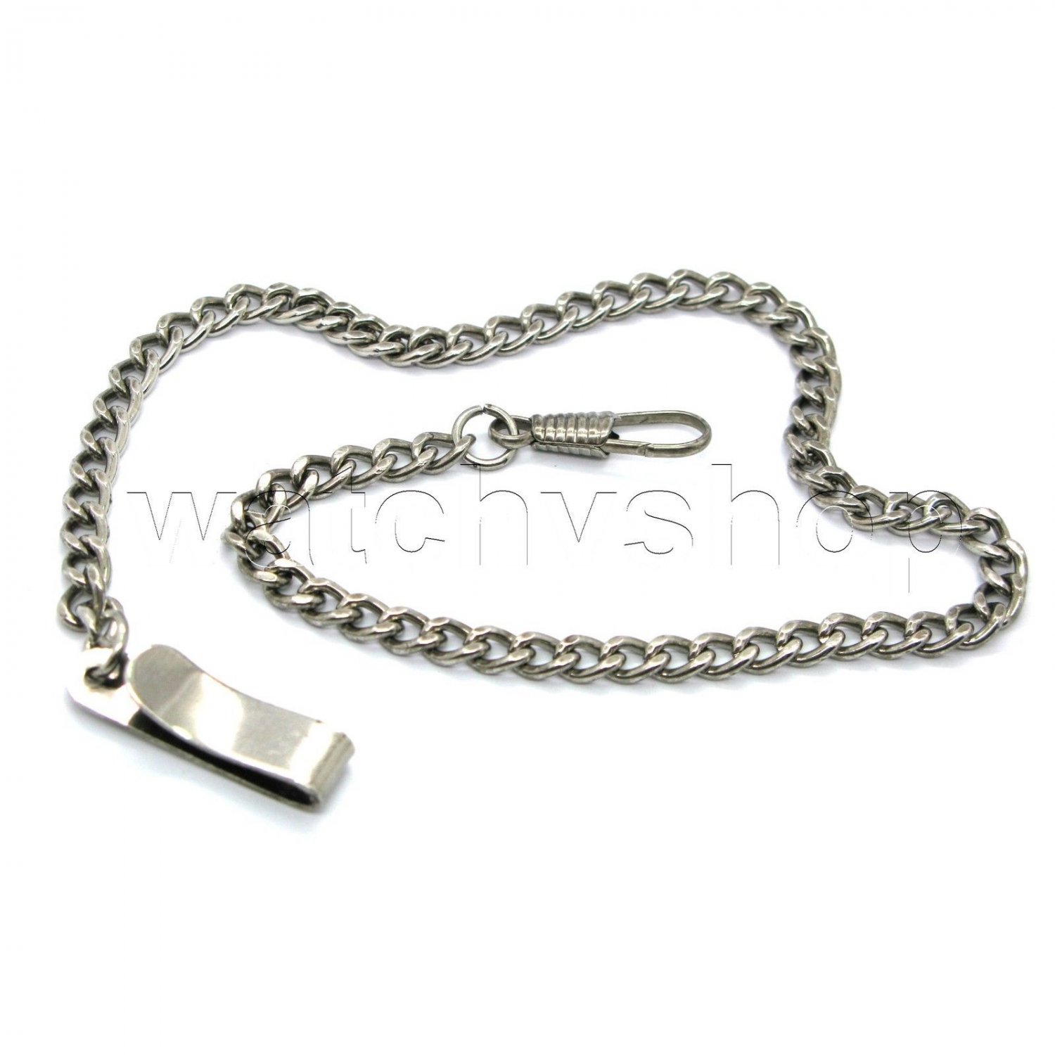 14" Pocket Watch Chain Fob Chain Antique Silver Link Belt Clip Men