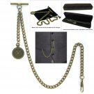 Albert Chain Pocket Watch Curb Link Chain Antique Brass Plating Fob T Bar AC26 Albert Chain Pocket Watch Curb Link Chain Antique Brass Plating Fob T Bar AC26