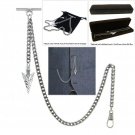 Albert Chain Silver Pocket Watch Curb Link Chain + Spearhead Fob T Bar AC71 Albert Chain Silver Pocket Watch Curb Link Chain + Spearhead Fob T Bar AC71