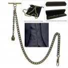 Albert Chain Pocket Watch Curb Link Chain Antique Brass Plating Fob T Bar AC60