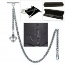 Albert Chain Pocket Watch Curb Link Chain Antique Silver Plating Fob T Bar AC49 Albert Chain Pocket Watch Curb Link Chain Antique Silver Plating Fob T Bar AC49