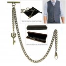 Albert Chain Pocket Watch Curb Link Chain Antique Brass Plating Fob T Bar AC15 Albert Chain Pocket Watch Curb Link Chain Antique Brass Plating Fob T Bar AC15