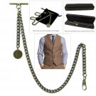 Albert Chain Pocket Watch Curb Link Chain Antique Brass Plating Fob T Bar AC46 Albert Chain Pocket Watch Curb Link Chain Antique Brass Plating Fob T Bar AC46