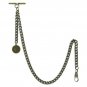 Albert Chain Pocket Watch Curb Link Chain Antique Brass Plating Fob T Bar AC46