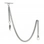 Albert Chain Silver color Pocket Watch Curb Link Chain + Feather Fob T Bar AC70
