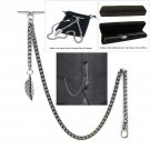 Albert Chain Pocket Watch Curb Link Chain Antique Silver Plating Fob T Bar AC63