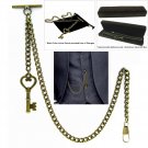 Albert Chain Pocket Watch Curb Link Chain Antique Brass Plating Fob T Bar AC19 Albert Chain Pocket Watch Curb Link Chain Antique Brass Plating Fob T Bar AC19