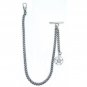 Albert Chain Pocket Watch Curb Link Chain Antique Silver Plating Fob T Bar AC52