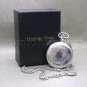 Mechanical Pocket Watch Silver Tone Skeleton 2 Sides Open with Chain and Box C24
