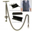 Albert Chain Pocket Watch Curb Link Chain Antique Brass Plating Fob T Bar AC16 Albert Chain Pocket Watch Curb Link Chain Antique Brass Plating Fob T Bar AC16