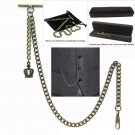 Albert Chain Pocket Watch Curb Link Chain Antique Brass Plating Fob T Bar AC23