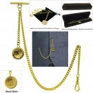 GOLD Albert Chain Pocket Watch Curb Link Chain T Bar Swivel Clip Coin Fob AC78
