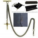 Albert Chain Pocket Watch Curb Link Chain Antique Brass Cross Fob T Bar AC82 Albert Chain Pocket Watch Curb Link Chain Antique Brass Cross Fob T Bar AC82