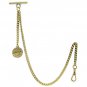 GOLD Albert Chain Pocket Watch Curb Link Chain T Bar Swivel Clip Coin Fob AC79
