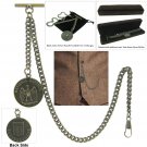Albert Chain Pocket Watch Curb Link Chain Antique Brass US Eagle Medal T Bar A95 Albert Chain Pocket Watch Curb Link Chain Antique Brass US Eagle Medal T Bar A95