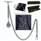 Albert Chain Silver Pocket Watch Curb Link Chain Fleur-de-lis Medal Fob T Bar 96 Albert Chain Silver Pocket Watch Curb Link Chain Fleur-de-lis Medal Fob T Bar 96