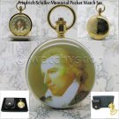 14K Gold Germany Friedrich Schiller Enamel Pocket Watch Chain Leather Pouch Box