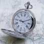 Silver Pocket Watch Solid Brass 50 MM Men with Fob Chain Swivel Clip Box P118