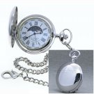 Silver Pocket Watch Moon Phase Brass 47 MM Japan Quartz Fob Chain Gift Box P50PR