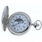Silver Pocket Watch Moon Phase Brass 47 MM Japan Quartz Fob Chain Gift Box P50PR