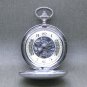 Flying Scotsman Mechanical Steel Pocket Watch Silver Skeleton with Chain Box C2
