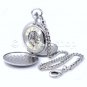 Flying Scotsman Mechanical Steel Pocket Watch Silver Skeleton with Chain Box C2