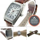 Linda Dano Silver Square Women Watch Crystals Mineral Len Leather Strap WL19B
