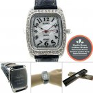 Linda Dano Women Wrist Watch Square with Crystal Stones Black Leather Strap 19A
