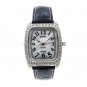 Linda Dano Women Wrist Watch Square with Crystal Stones Black Leather Strap 19A