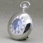 Silver Pocket Watch Polish Solid Brass with Sun Moon Fob Chain & Gift Box P52PR