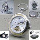 Tourbillon Mechanical Pocket Watch Silver Men Moon Phase Small Second Chain 111 Tourbillon Mechanical Pocket Watch Silver Men Moon Phase Small Second Chain 111